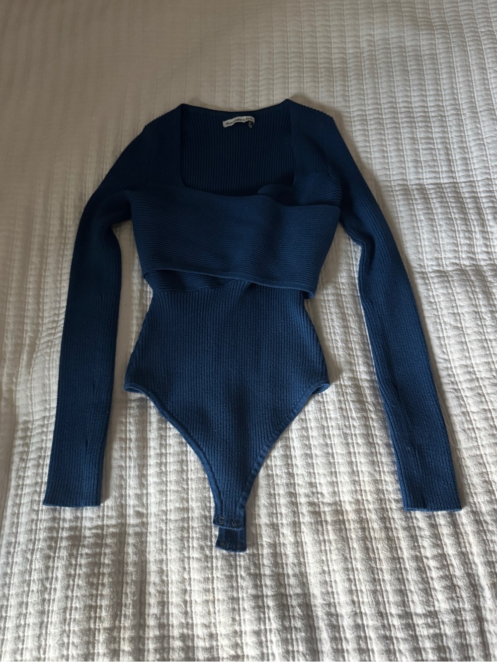 Abercrombie & Fitch Teal Petrol Blue Heavy Ribbed Knit Wrap Front Thong Bodysuit